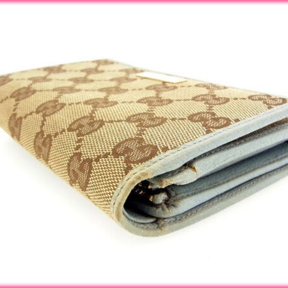 Authentic Gucci Wallet Purse Bifold GG Blue Beige Woman Used - Picture 3 of 5